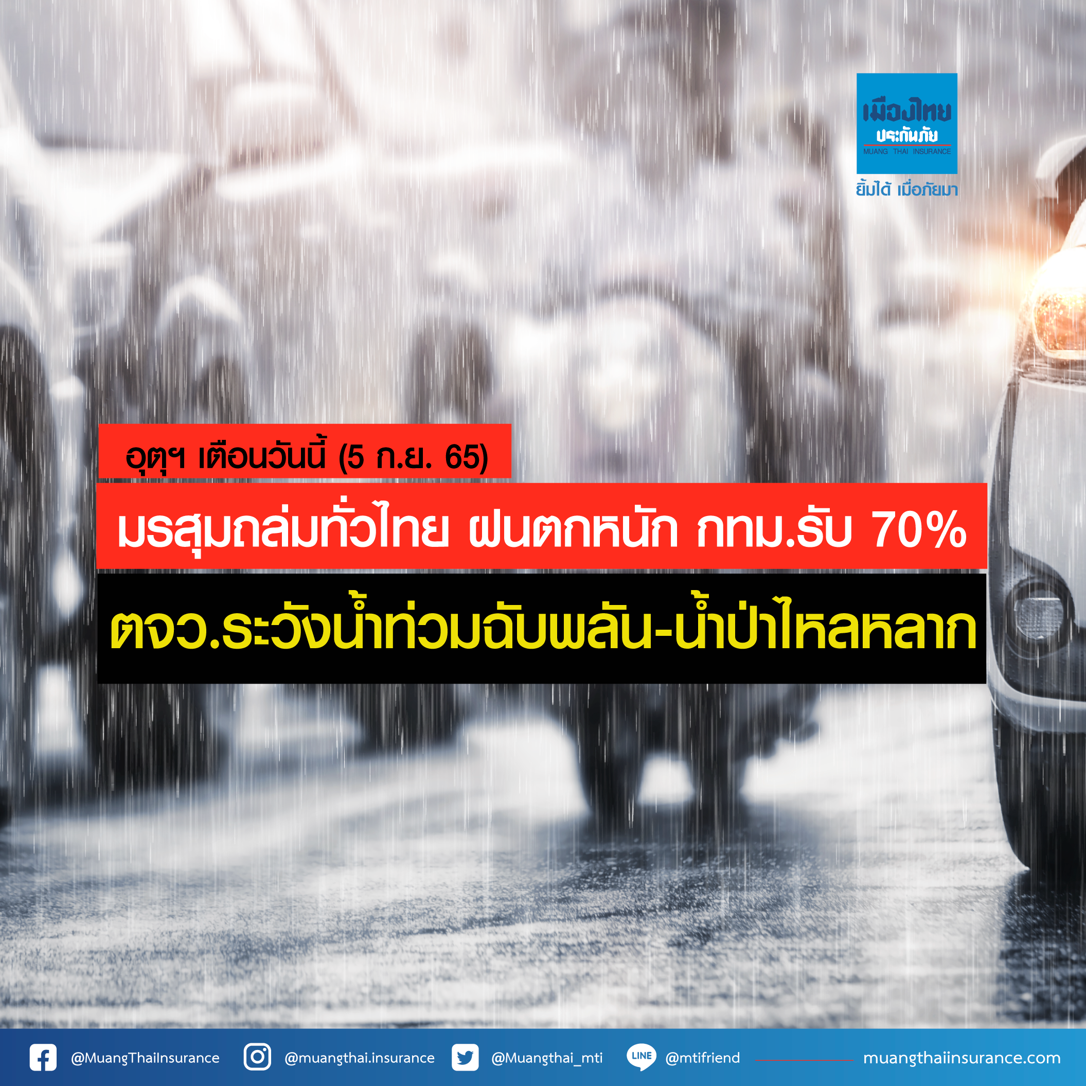 อุตุฯ เตือน มรสุมถล่มทั่วไทย ฝนตกหนัก กทม.รับ 70% ตจว.ระวังน้ำท่วมฉับพลัน น้ำป่าไหลหลาก (5 ก.ย.65)