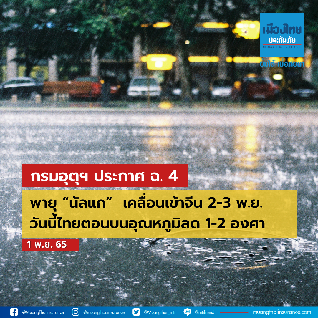 กรมอุตุนิยมวิทยา ประกาศเตือนภัยเรื่อง พายุ “นัลแก” ฉบับที่ 4 เคลื่อนเข้าจีน 2-3 พ.ย. วันนี้ไทยตอนบนอุณหภูมิลด 1-2 องศา