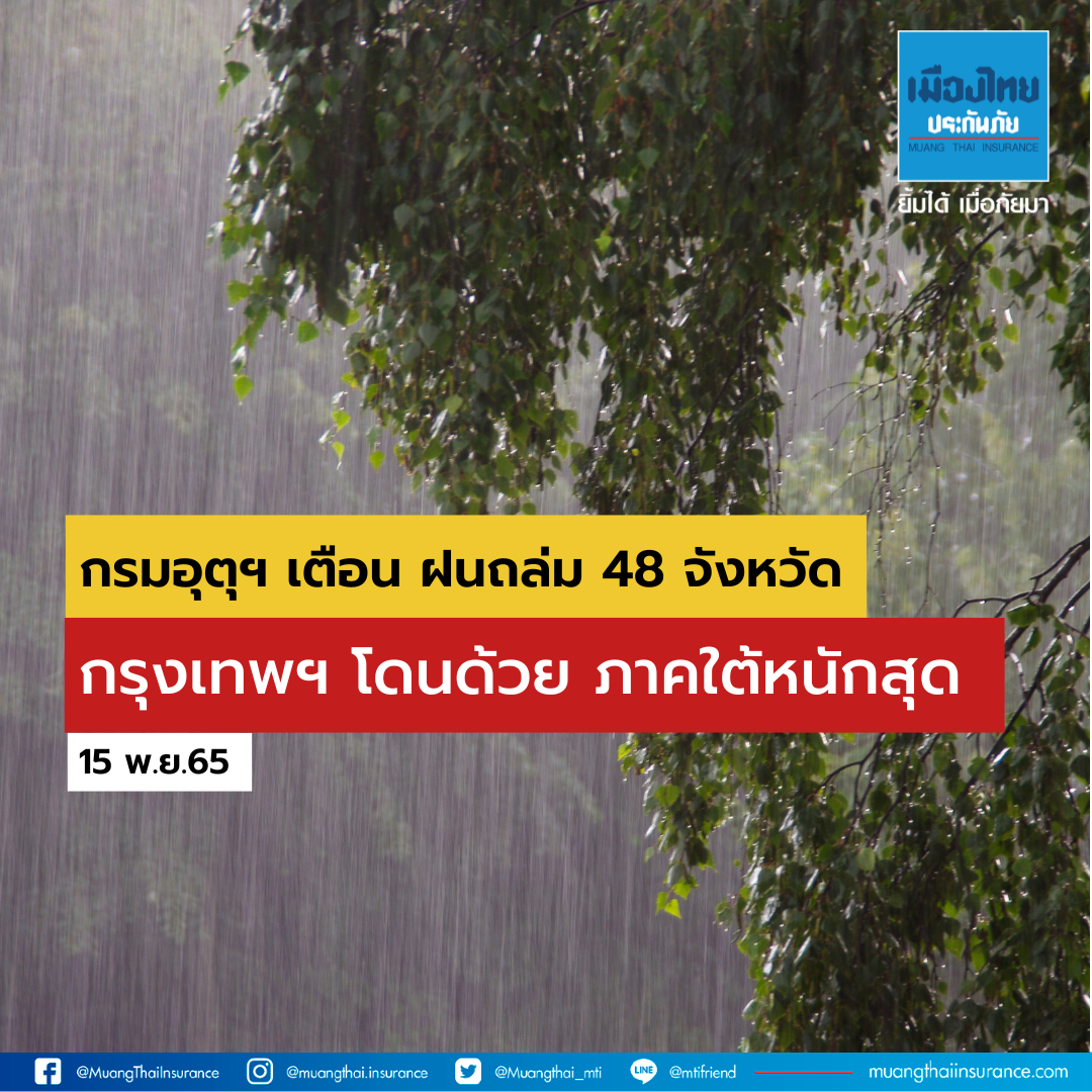 สภาพอากาศวันนี้(15 พ.ย. 65 ) กรมอุตุฯ เตือน ฝนถล่ม 48 จังหวัด กทม. โดนด้วย ภาคใต้หนักสุด