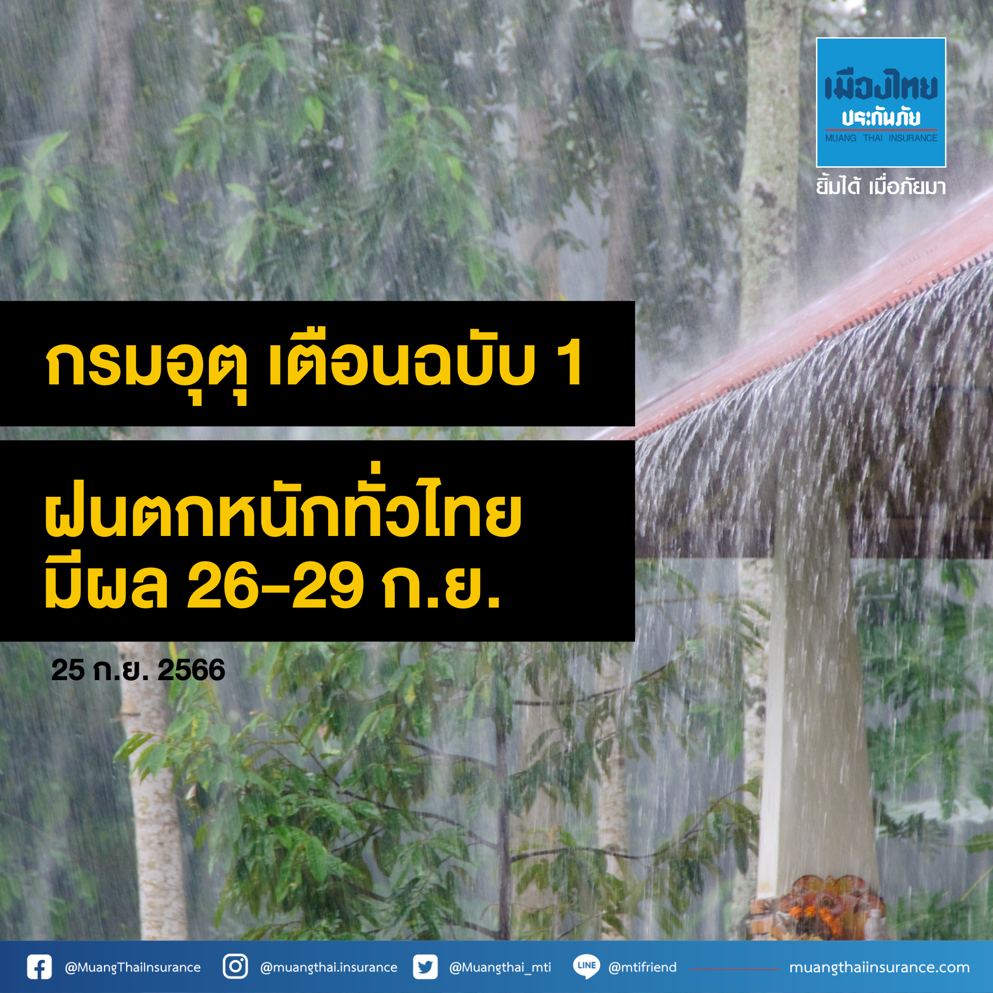 กรมอุตุ เตือนฉบับ 1 ฝนตกหนักทั่วไทย มีผล 26 -29 ก.ย.